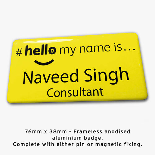 Frameless hello my name is badge Style H yellow