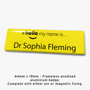 Frameless hello my name is badge Style I yellow