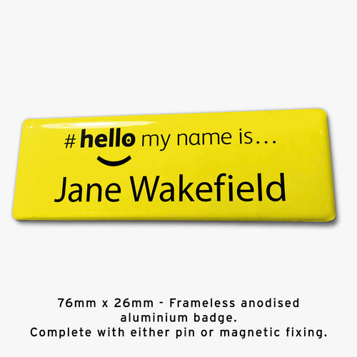 Frameless hello my name is badge Style J yellow